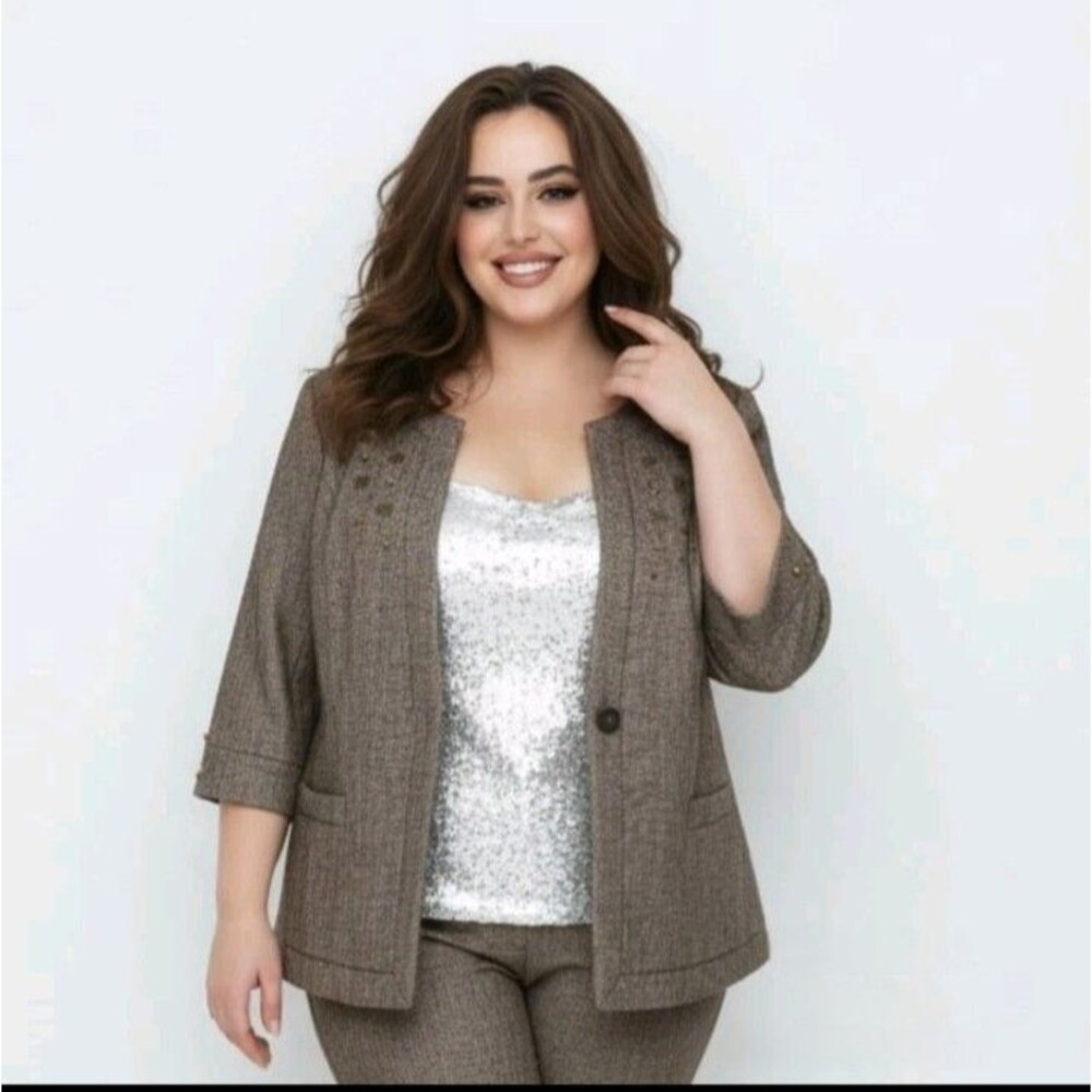 Coldwater Creek Women's Brown Tweed Jacket Blazer Plus Size 22 Office Career